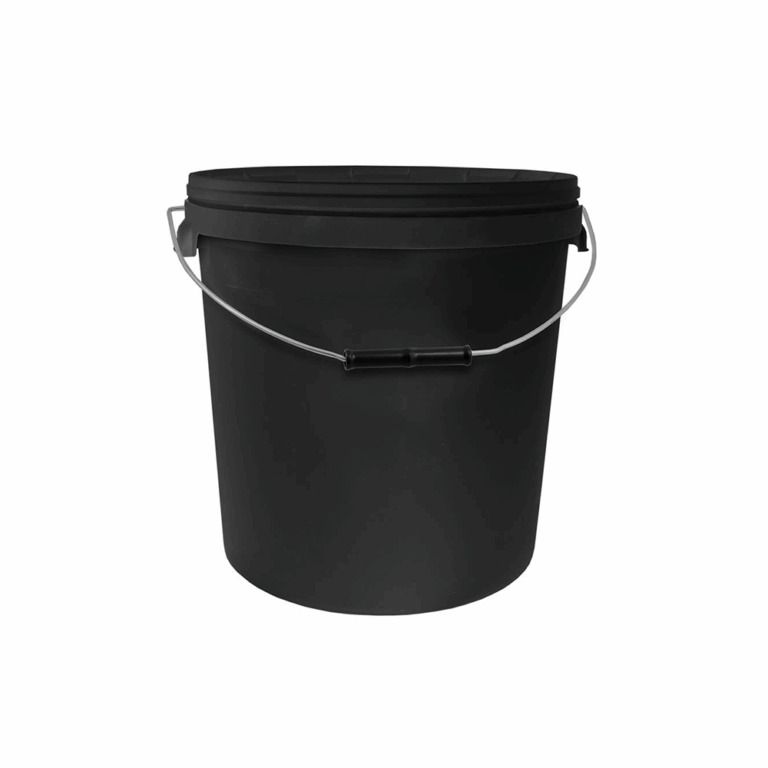 20L Round Black Bucket With Metal Handle & Lid